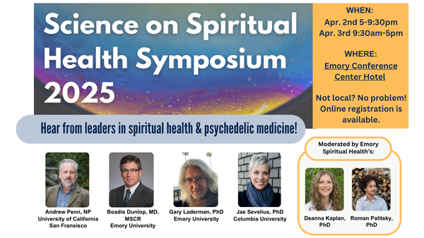 Poster for Emory University event on psychedelics and spirituality in healthcare.