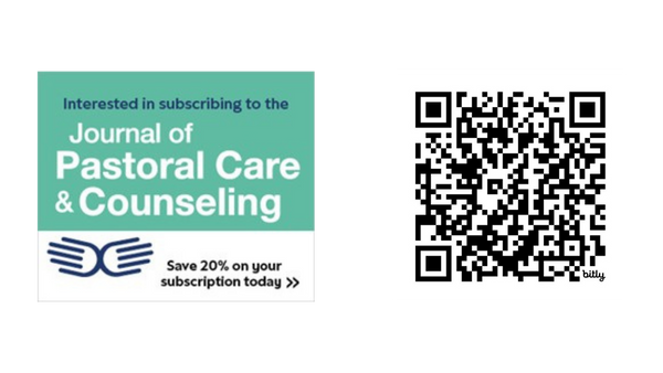 Graphic showing a QR code allowing people to subscribe to Journal of Pastoral Care and Counseling